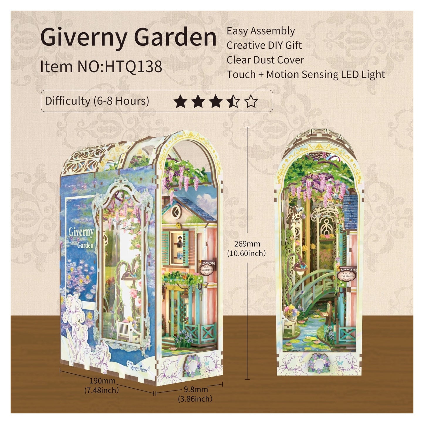 DIY Book Nook Kit: Giverny Garden w/ Dust Cover