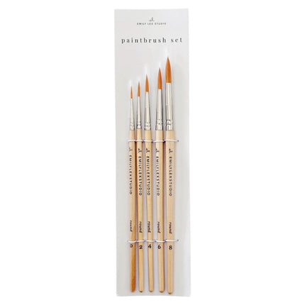 Watercolor Paintbrush Set of Five Wood Brushes