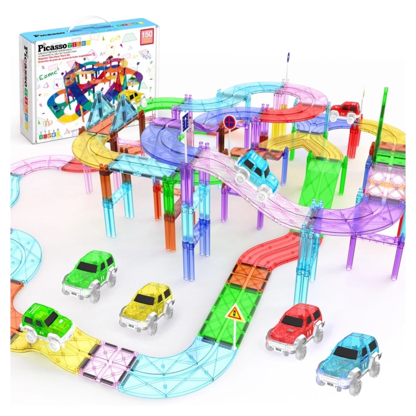 PicassoTiles 150pc Magnetic Race Track Build Set
