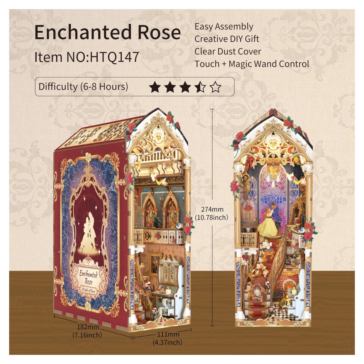 DIY Book Nook Kit: Enchanted Rose w/ Dust Cover