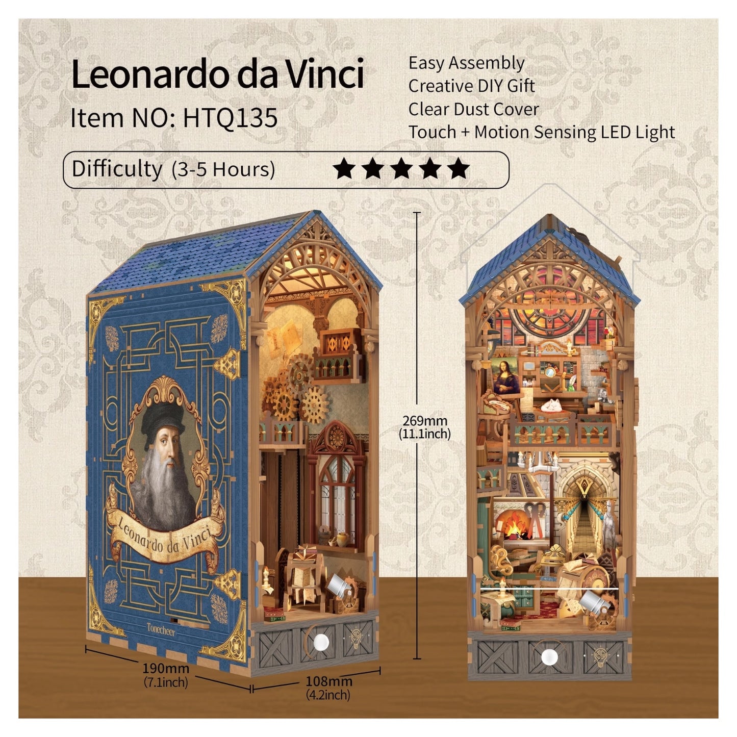 DIY Book Nook Kit: Leonardo Da Vinci w/ Dust Cover
