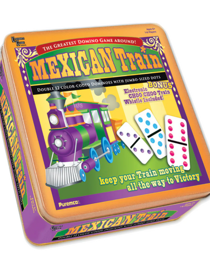 Mexican Train: Tin Double 12 Color Dominoes